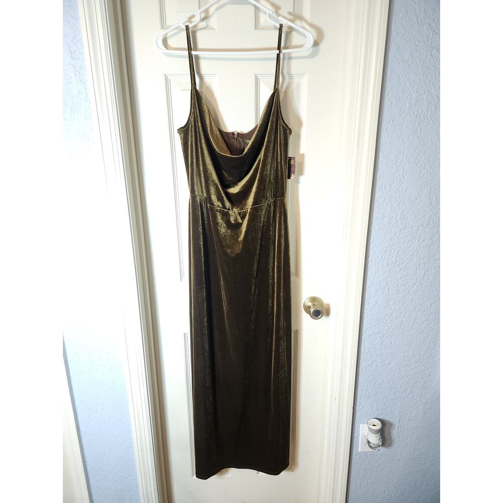 Taylor Cami Cowl Neck Green Velvet Dress
